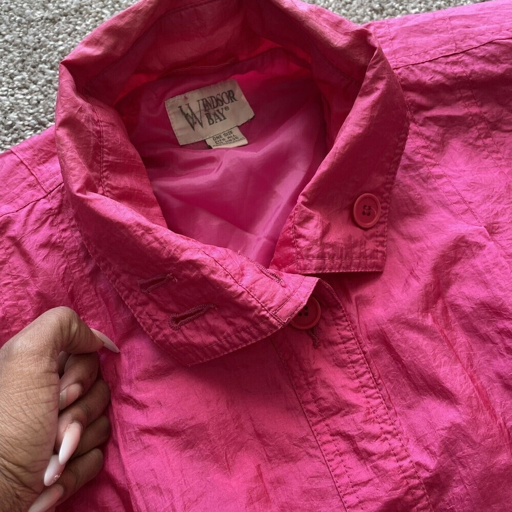 Vintage Windsor Bay Pink Windbreaker Jacket Womens One Size Fits All 80s Pockets - Picture 6 of 12
